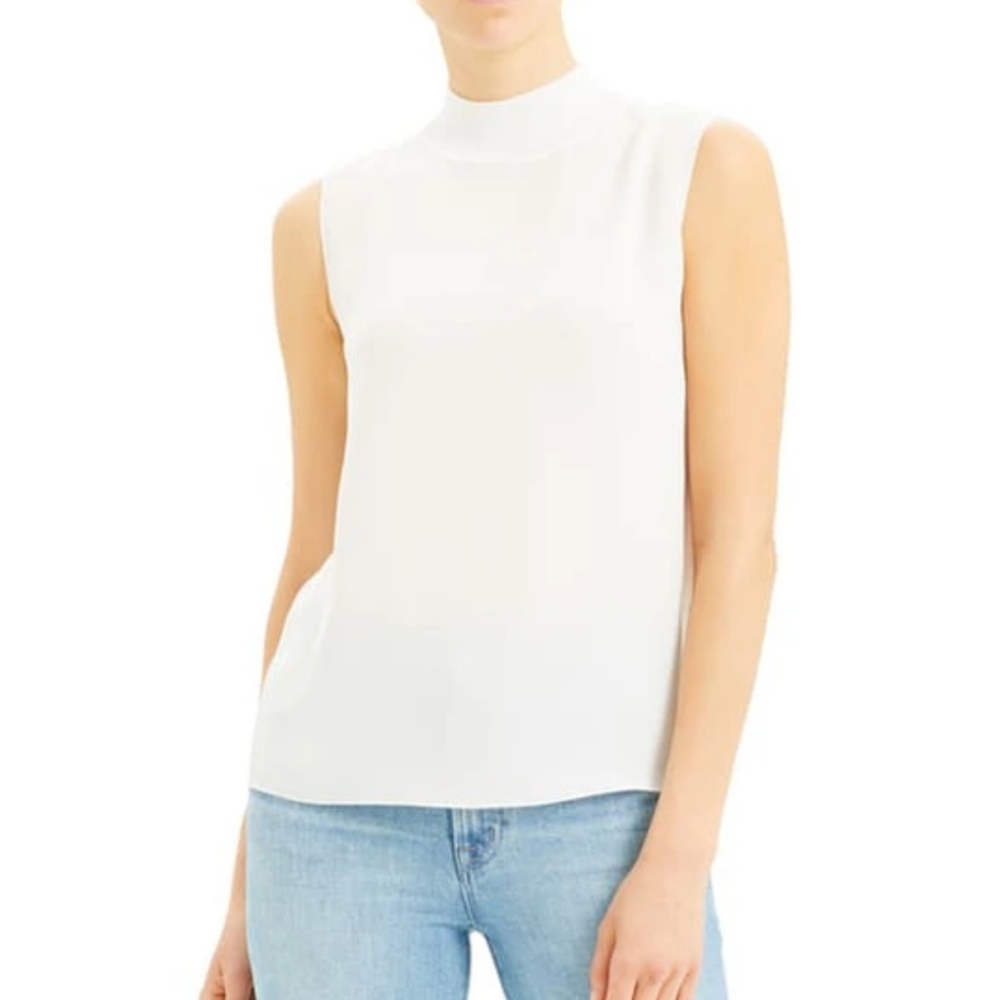THEORY Rib Neck Silk Shell Combo In Ivory